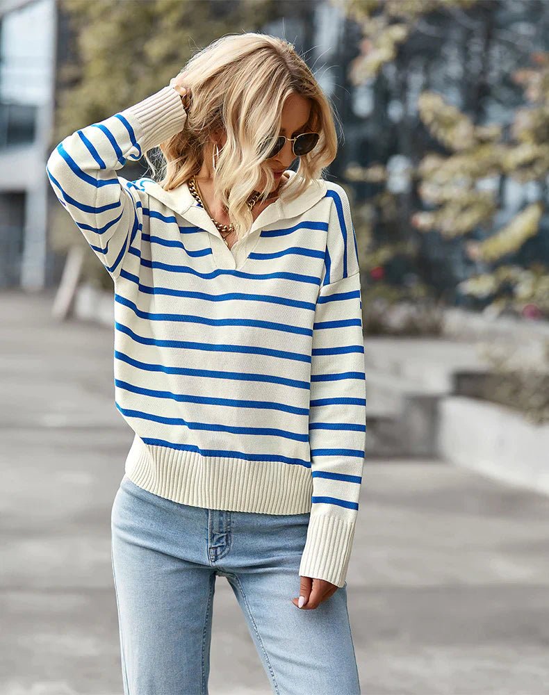 Blusa Suéter Listrado com Gola Linossi - Ziora