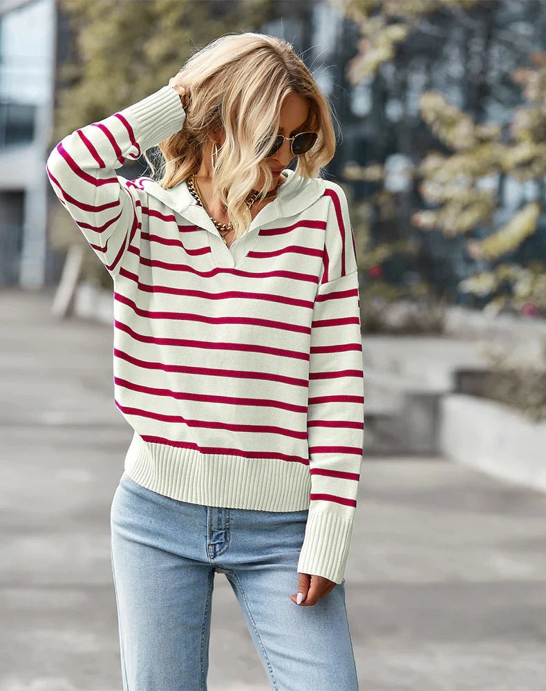 Blusa Suéter Listrado com Gola Linossi - Ziora