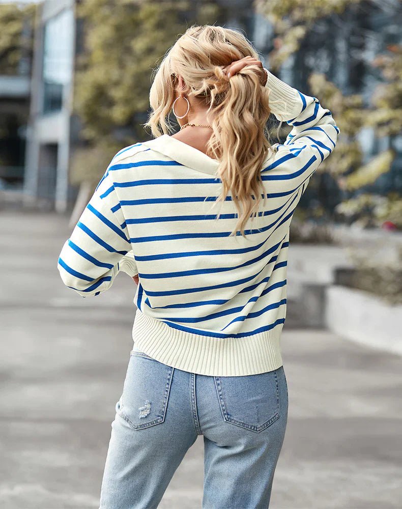 Blusa Suéter Listrado com Gola Linossi - Ziora