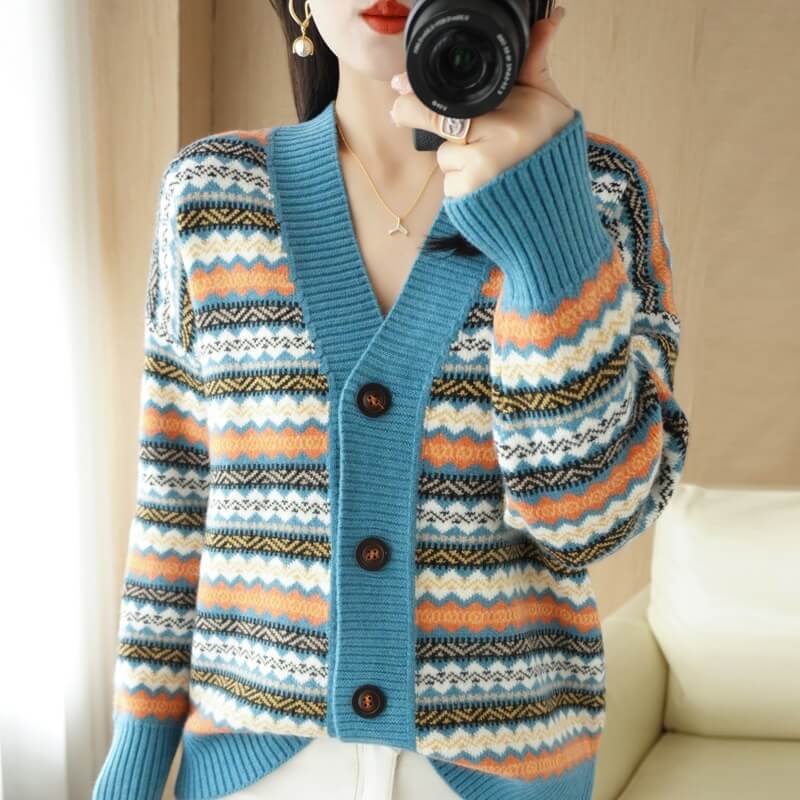 Cardigan Jacquard com Botões Maritime - Vista Ladies