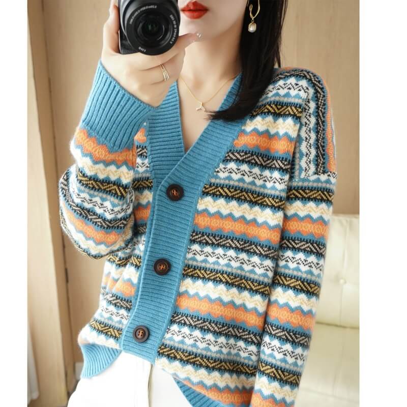 Cardigan Jacquard com Botões Maritime - Vista Ladies