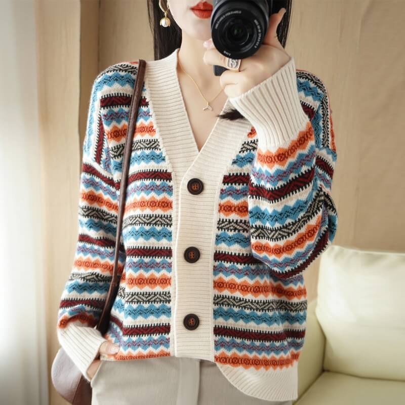 Cardigan Jacquard com Botões Maritime - Vista Ladies