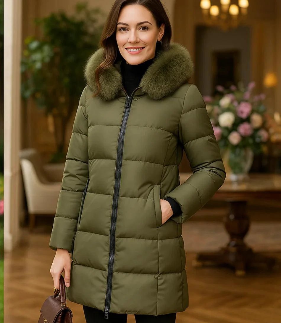 Casaco Feminino de Inverno Longo Com Capuz e Gola De Pelo | Júlia - Innovare