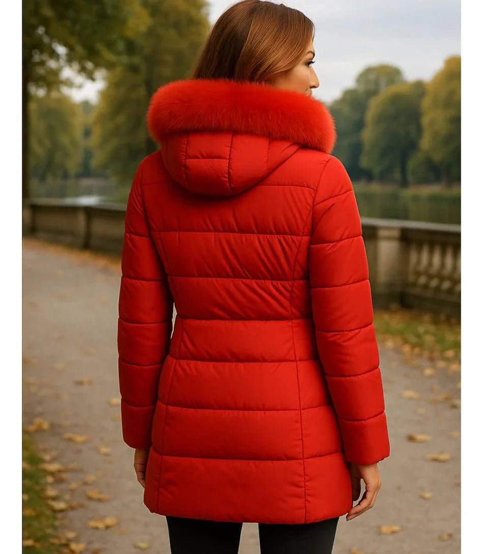 Casaco Feminino de Inverno Longo Com Capuz e Gola De Pelo | Júlia - Innovare