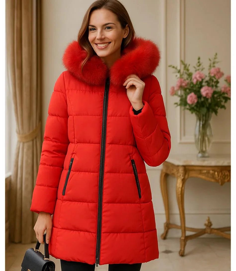 Casaco Feminino de Inverno Longo Com Capuz e Gola De Pelo | Júlia - Innovare