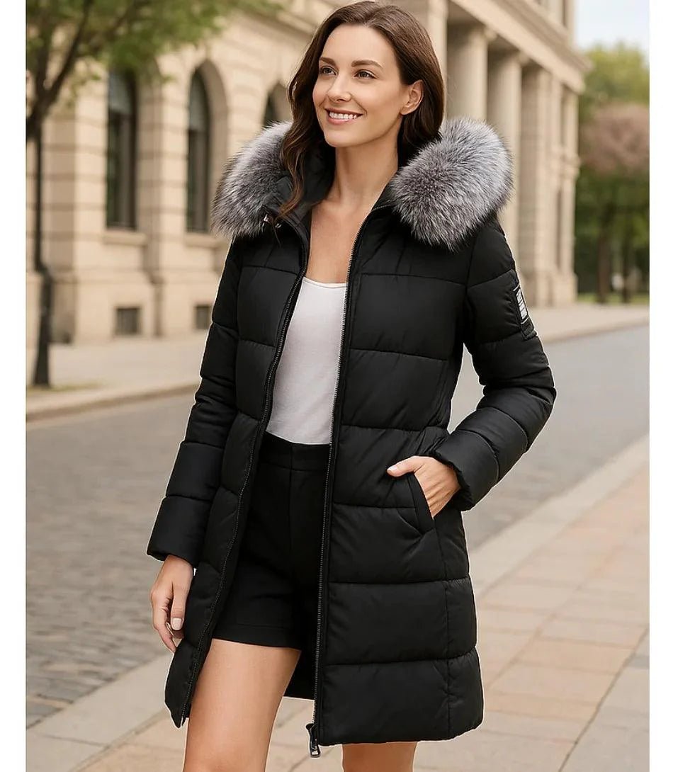 Casaco Feminino de Inverno Longo Com Capuz e Gola De Pelo | Júlia - Innovare
