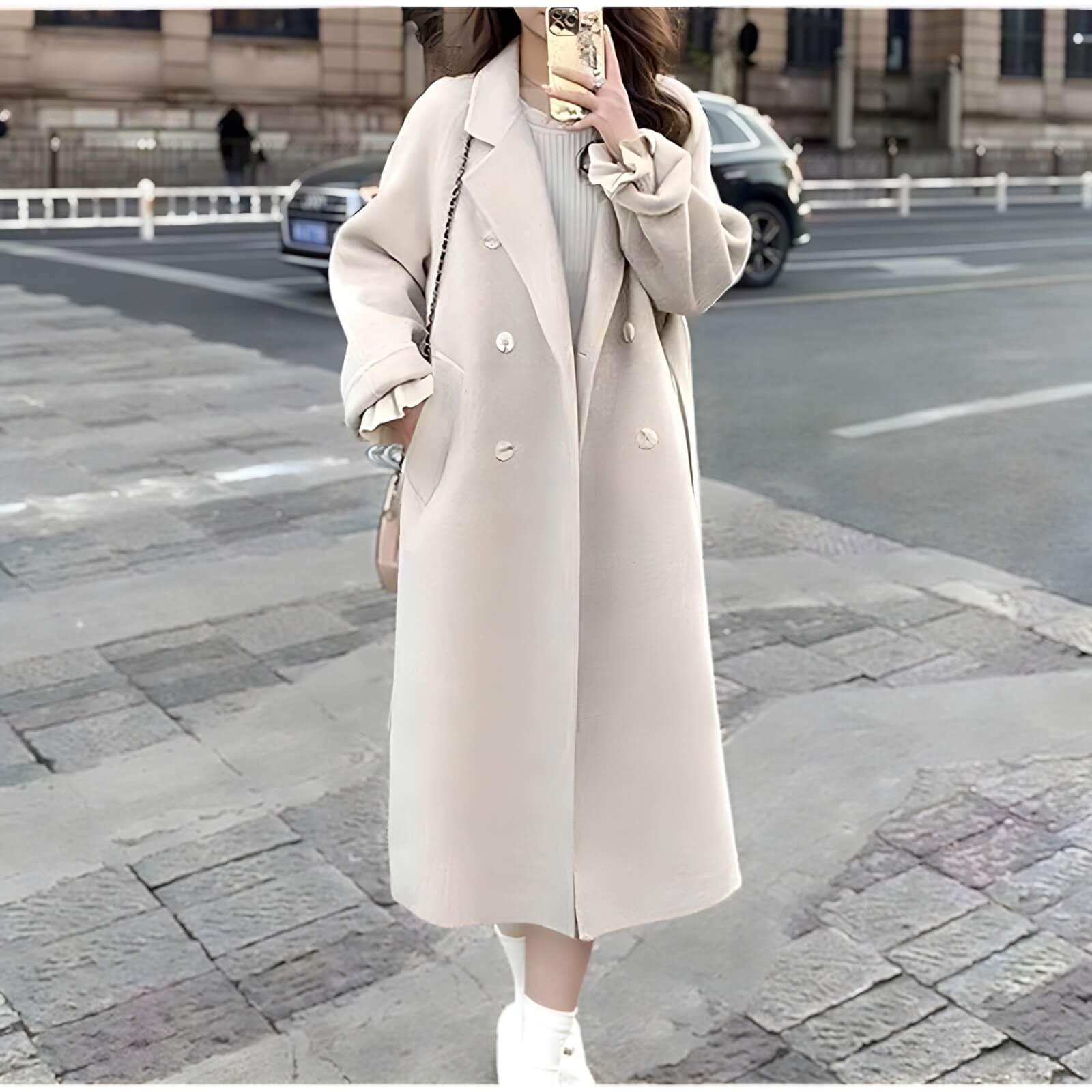 Casaco Feminino Longo de Lã Batida Isidro - Vista Ladies