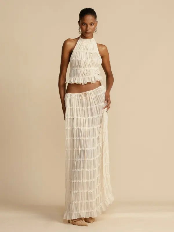 Conjunto de Cropped e Saia Longa Chiffon Drapeado Lana - Ziora