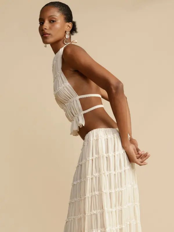 Conjunto de Cropped e Saia Longa Chiffon Drapeado Lana - Ziora