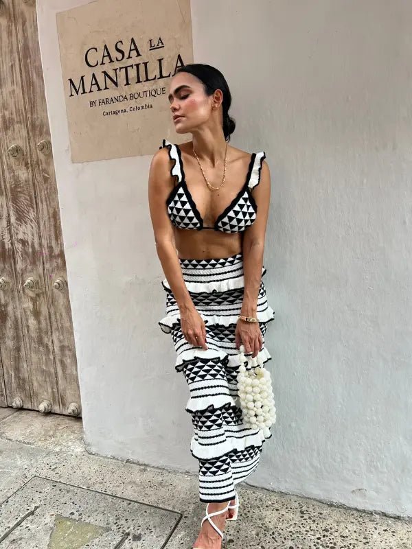 Conjunto de Malha Top e Saia Longa London - Ziora