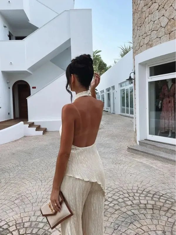 Conjunto Plissado Blusa Assimétrica e Calça Pantalona Mina - Ziora