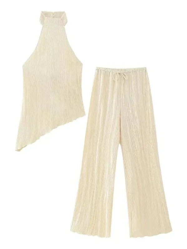 Conjunto Plissado Blusa Assimétrica e Calça Pantalona Mina - Ziora