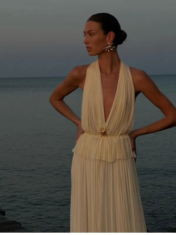 Conjunto Plissado Blusa Frente Única e Saia Longa Lauren - Ziora