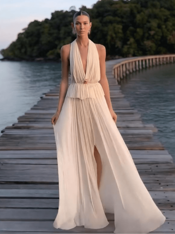 Conjunto Plissado Blusa Frente Única e Saia Longa Lauren - Ziora