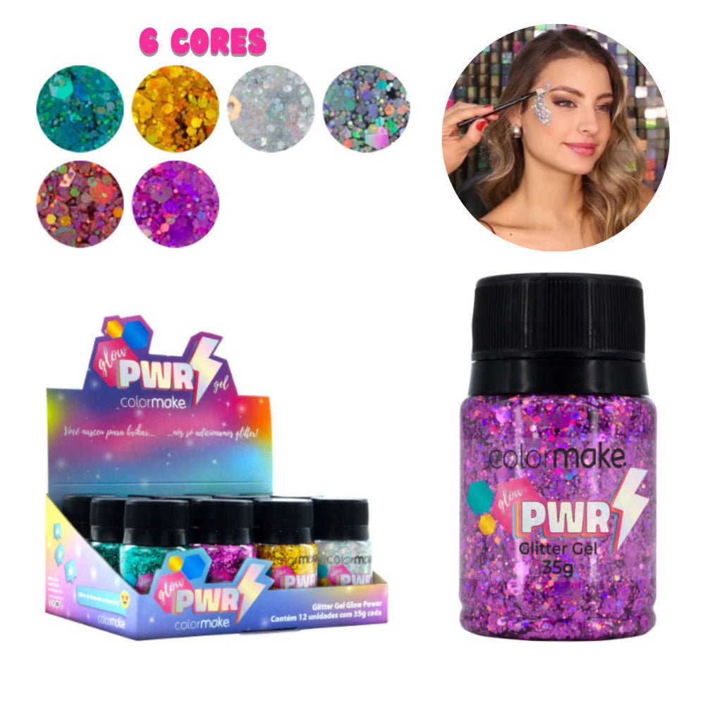 Glitter Gel Corporal Glow Power Colormake 35g Holográfico Alta Fixação - Innovare
