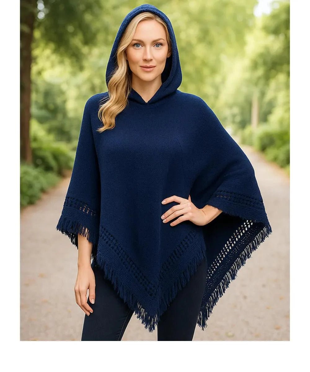 Poncho Feminino Tricot Com Capuz Elegante | Frankfurt - Innovare