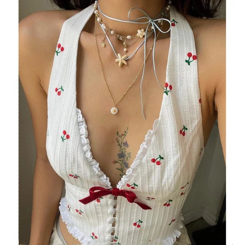 Regata cropped com estampa e decote halter – Camila - Ziora