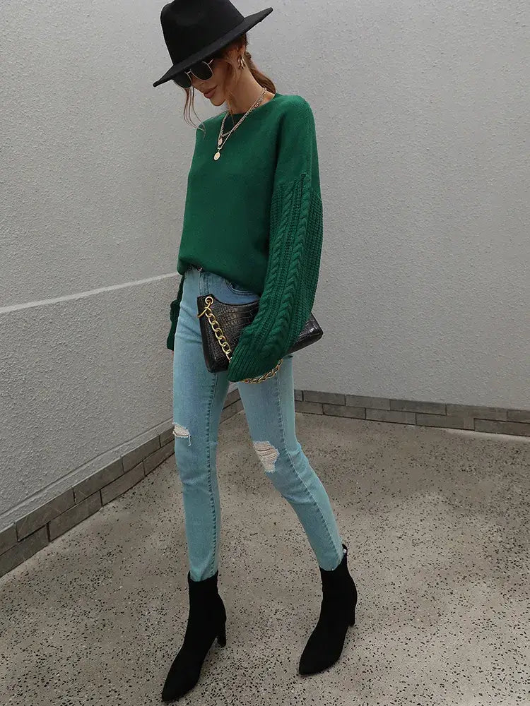 Suéter com Mangas de Tricot Blanc - Vista Ladies
