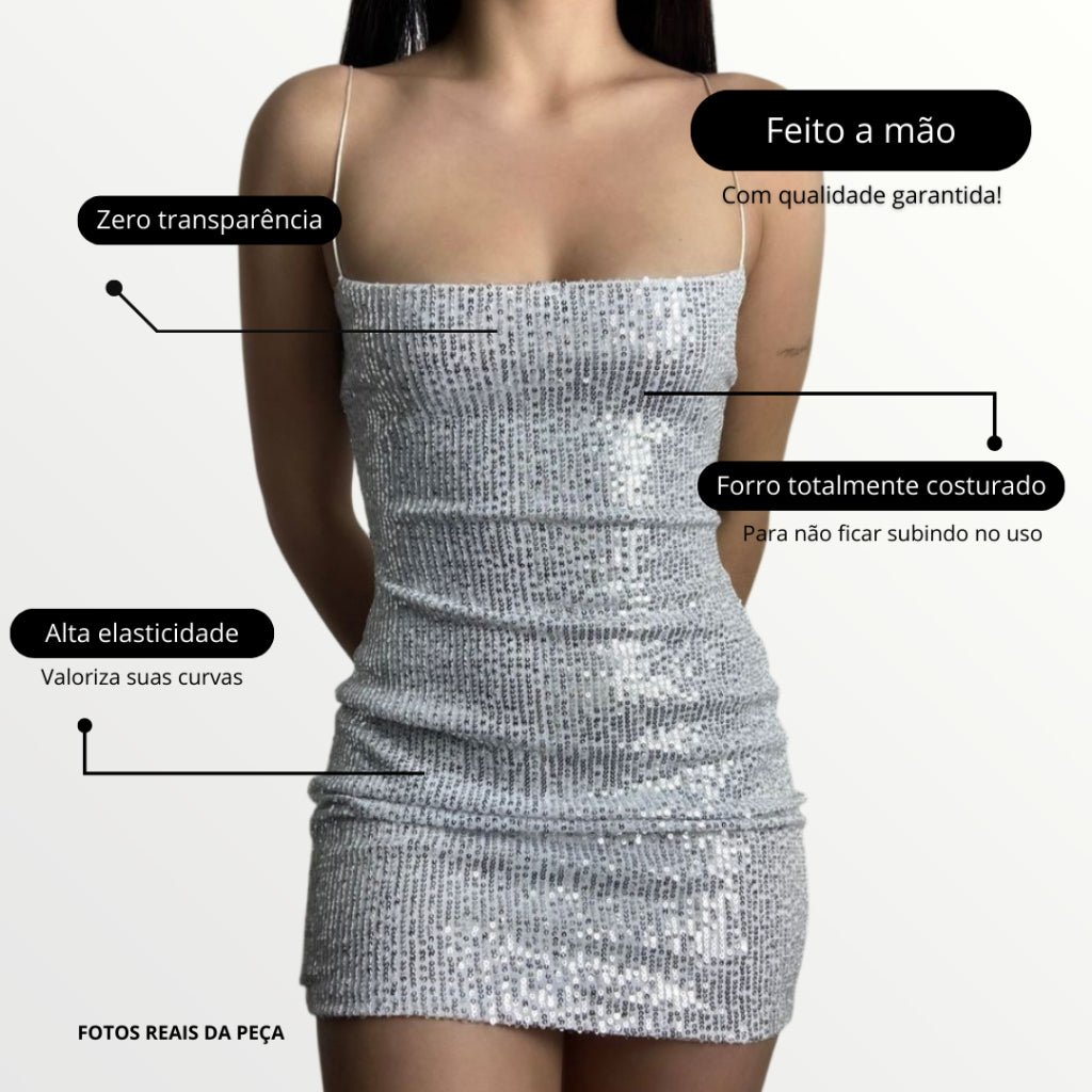 Vestido Lilian | Brilhoso Paetê Tubinho Com Alça Fina - Festa - Innovare