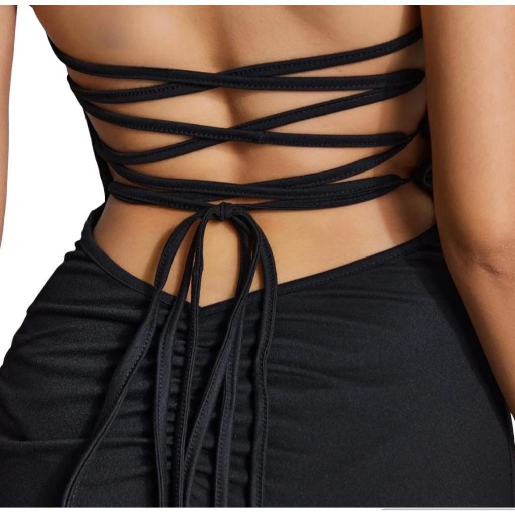 Vestido Longo Suplex Fenda na frente Empina Detalhe no Bumbum Festa Alca Trançado nas costa - Innovare