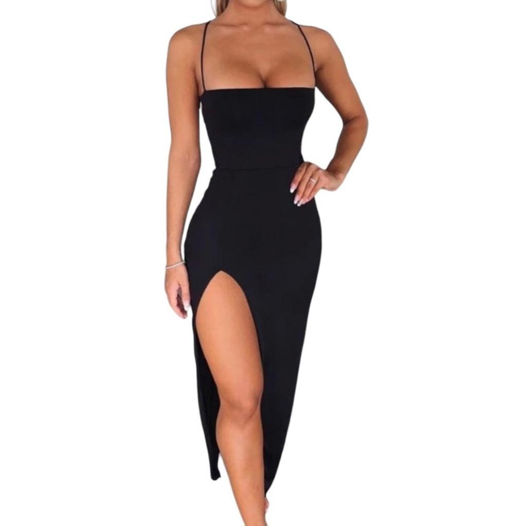 Vestido Longo Suplex Fenda na frente Empina Detalhe no Bumbum Festa Alca Trançado nas costa - Innovare