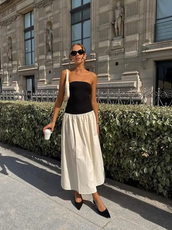 Vestido Midi Tomara que Caia Preto e Branco Elis - Ziora