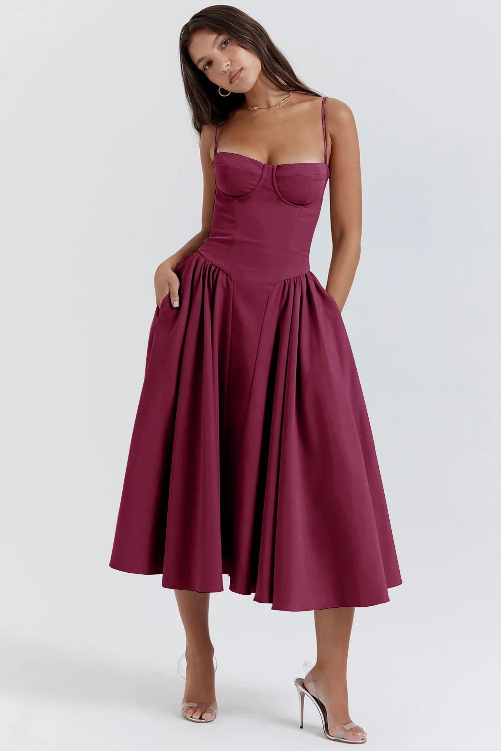 Vestido Sexy Pleated Hem Sling – Mariana - Ziora