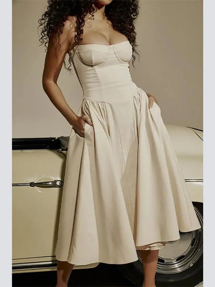Vestido Sexy Pleated Hem Sling – Mariana - Ziora