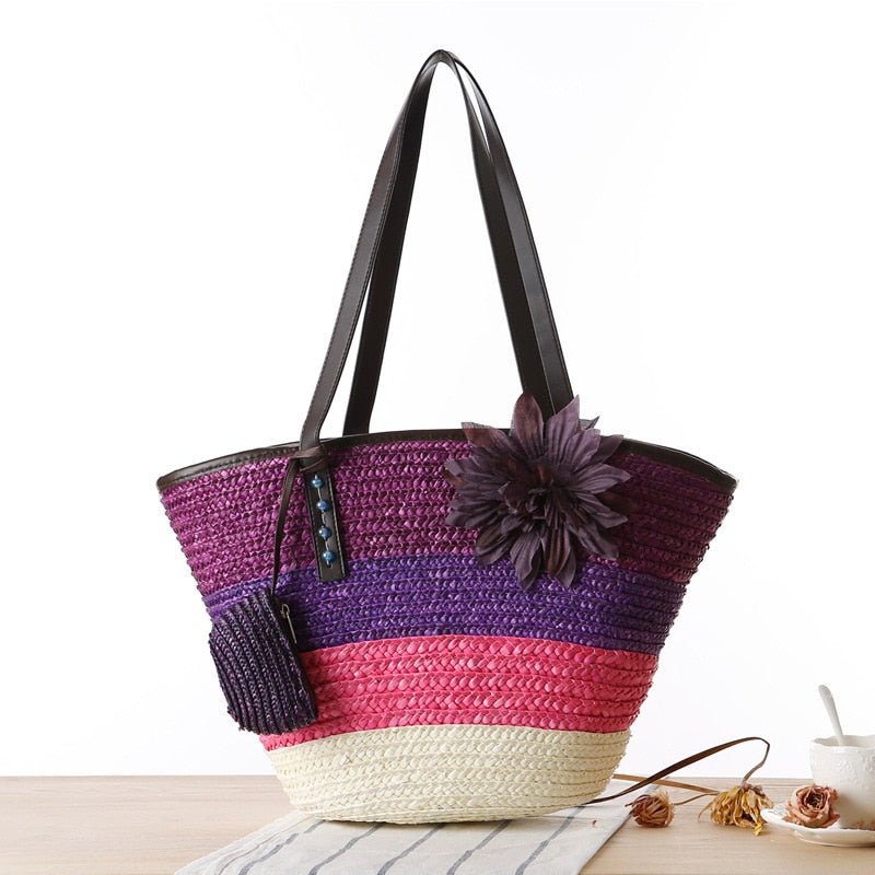 Bolsa de Praia de Palha Flower - Loja Fact