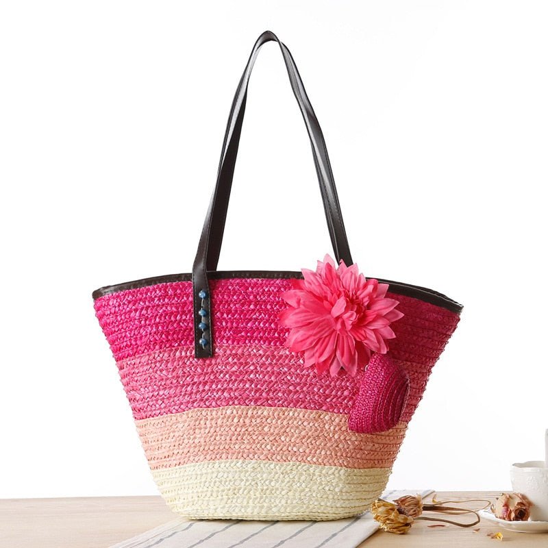 Bolsa de Praia de Palha Flower - Loja Fact