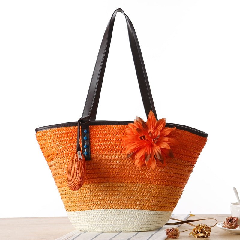 Bolsa de Praia de Palha Flower - Loja Fact