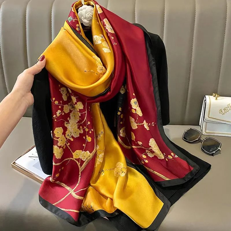 Echarpe Toque de Seda Deluxe - Vermelho e Dourado - Loja Fact