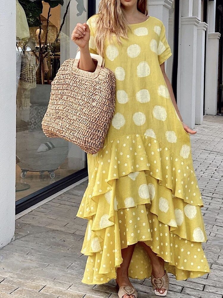 Vestido Longo com Babados Marbres - Loja Fact