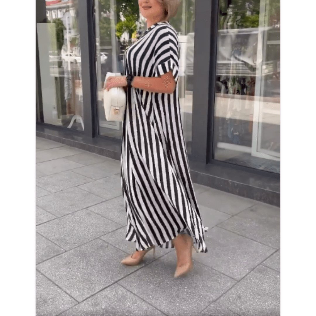 Vestido Longo Listrado Raye - Loja Fact