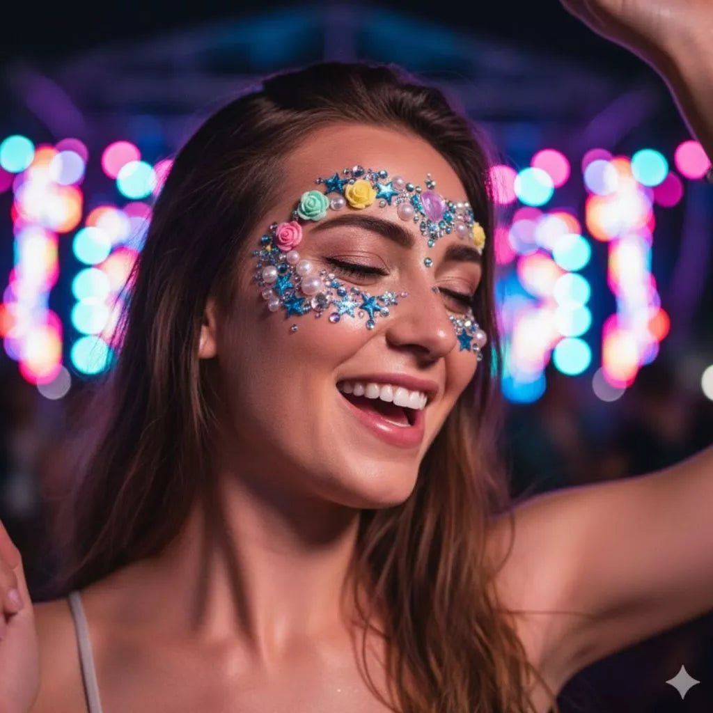 Adesivo Facial de Pedraria Autocolante com Strass 12cm Reutilizável para Maquiagem Artística e Carnaval - Innovare