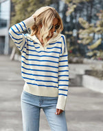 Blusa Suéter Listrado com Gola Linossi - Ziora