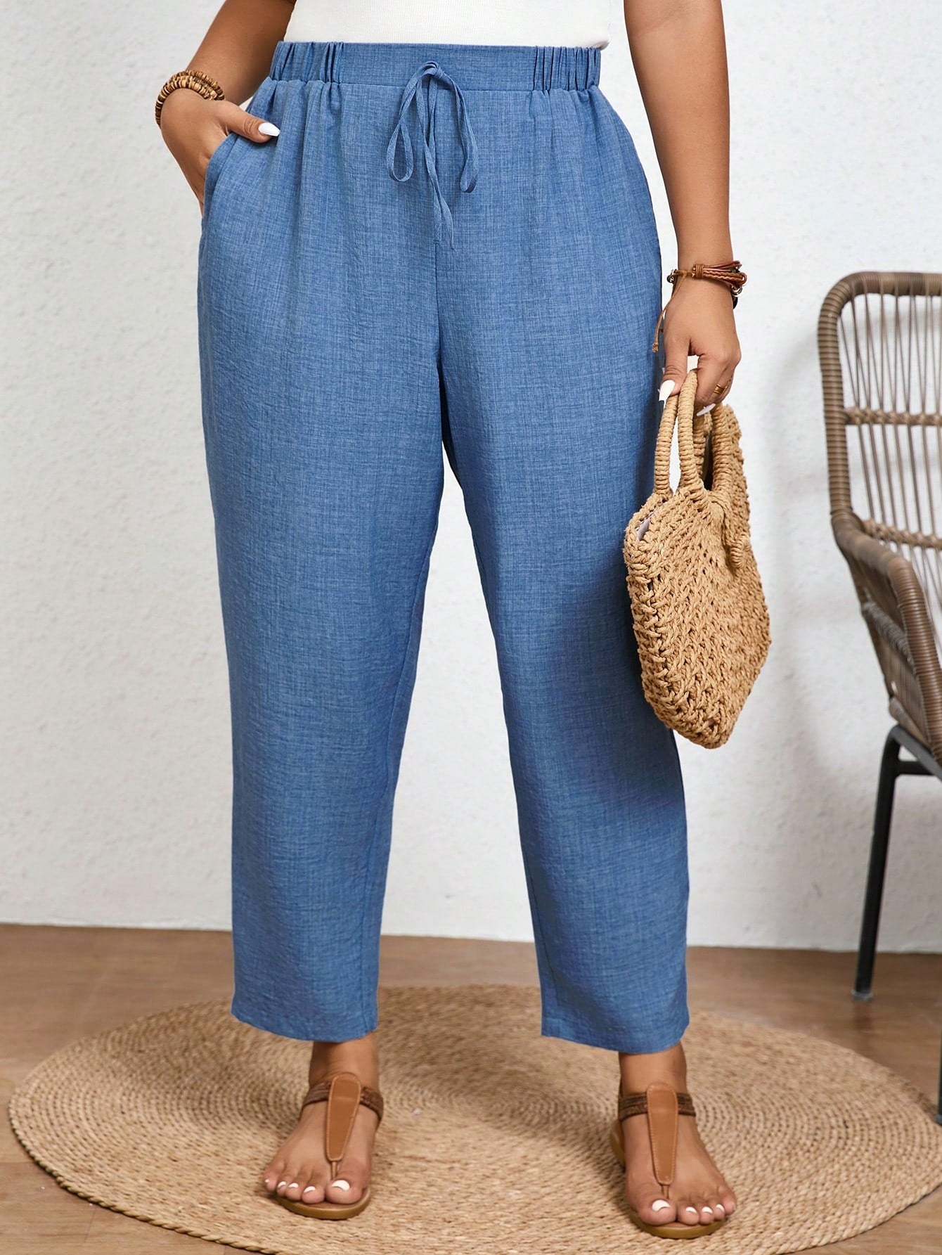 Calça Feminina Plus Size Roberta Com Elastico Na Cintura - Ziora