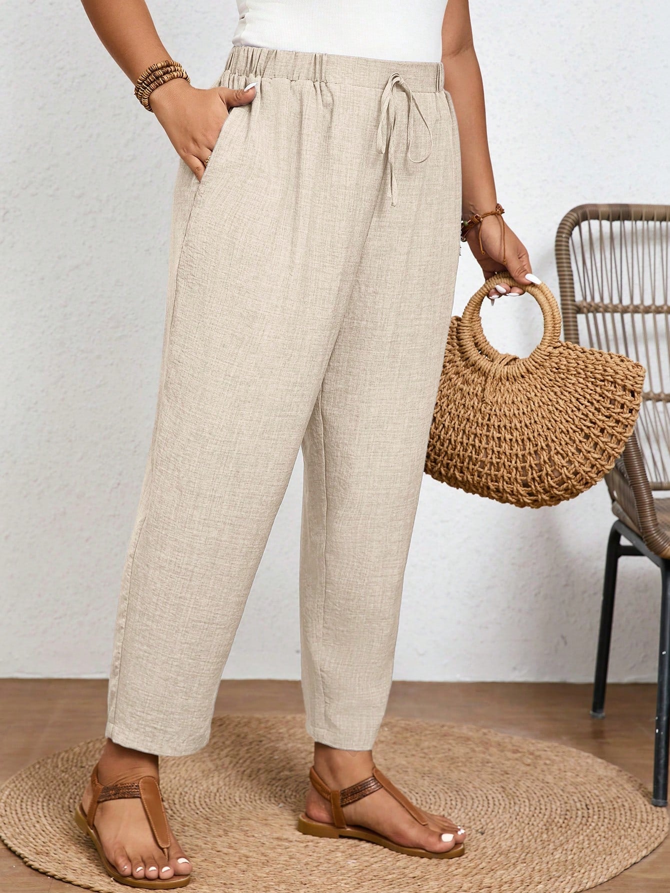 Calça Feminina Plus Size Roberta Com Elastico Na Cintura - Ziora