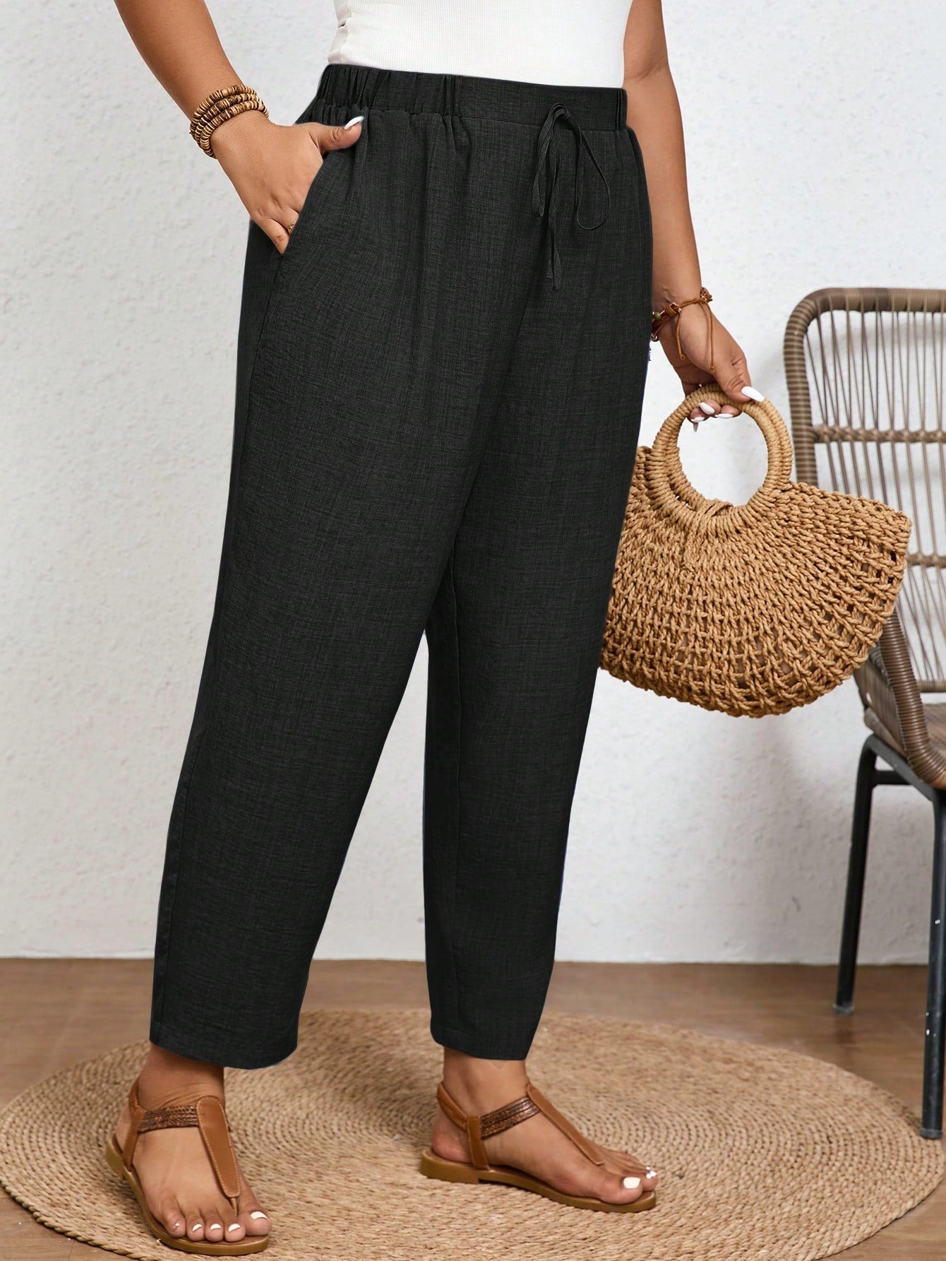 Calça Feminina Plus Size Roberta Com Elastico Na Cintura - Ziora