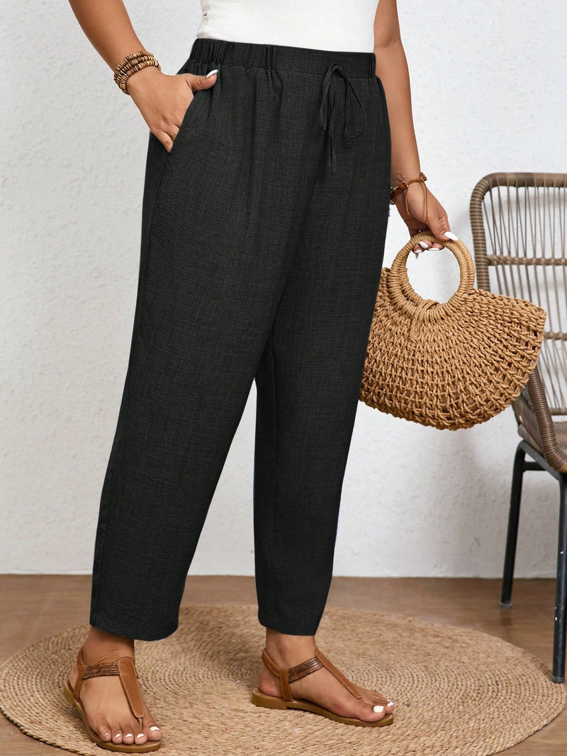 Calça Feminina Plus Size Roberta Com Elastico Na Cintura - Ziora
