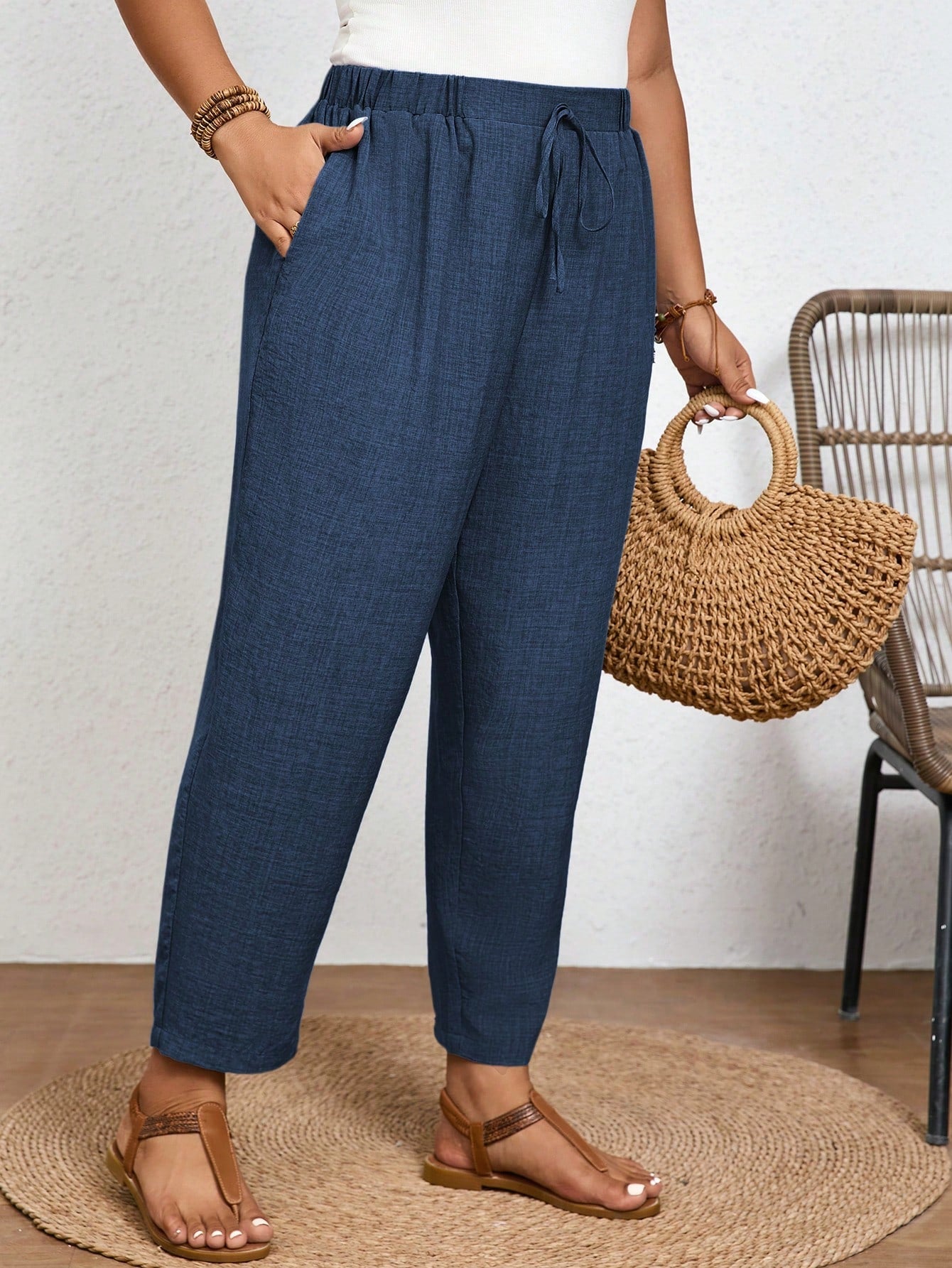 Calça Feminina Plus Size Roberta Com Elastico Na Cintura - Ziora