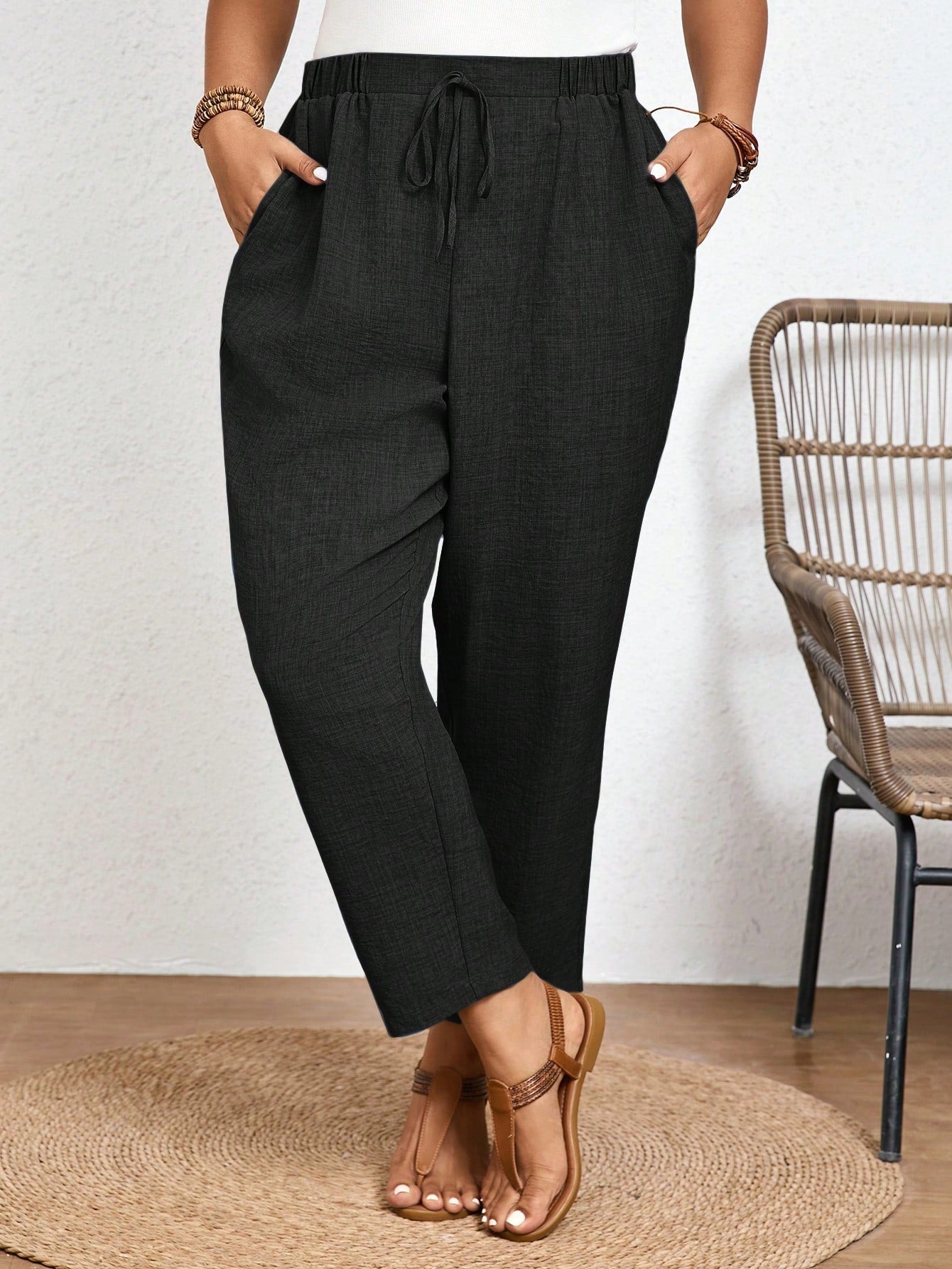 Calça Feminina Plus Size Roberta Com Elastico Na Cintura - Ziora
