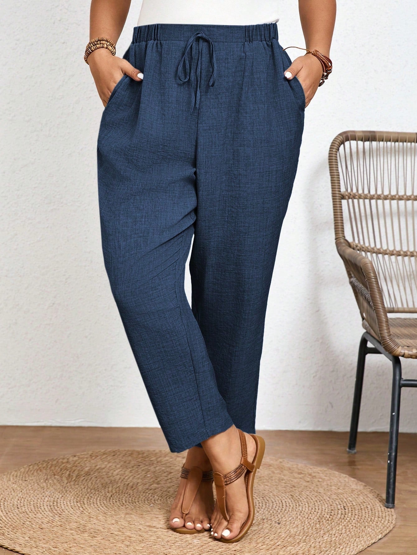 Calça Feminina Plus Size Roberta Com Elastico Na Cintura - Ziora