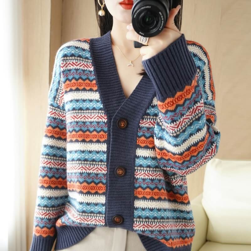 Cardigan Jacquard com Botões Maritime - Vista Ladies