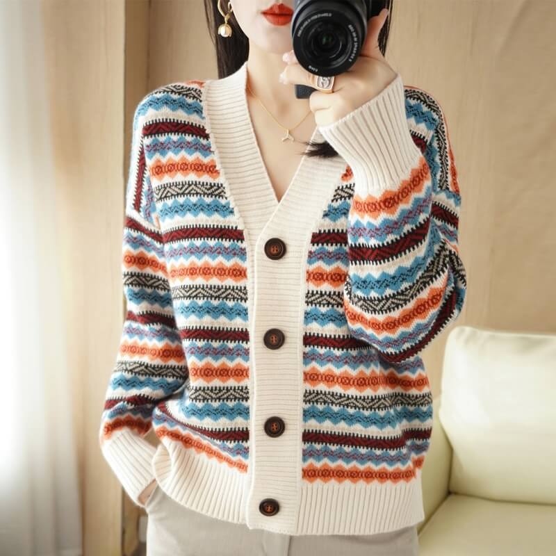 Cardigan Jacquard com Botões Maritime - Vista Ladies