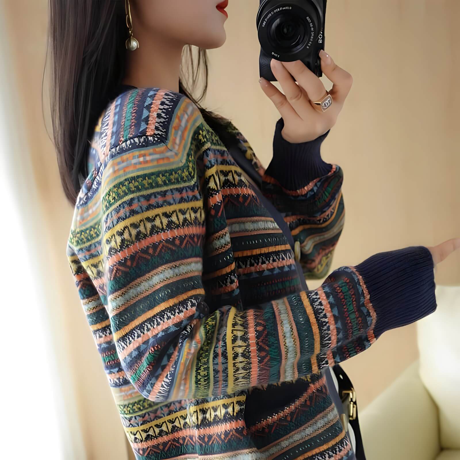 Cardigan Jacquard com Botões Parasol - Vista Ladies