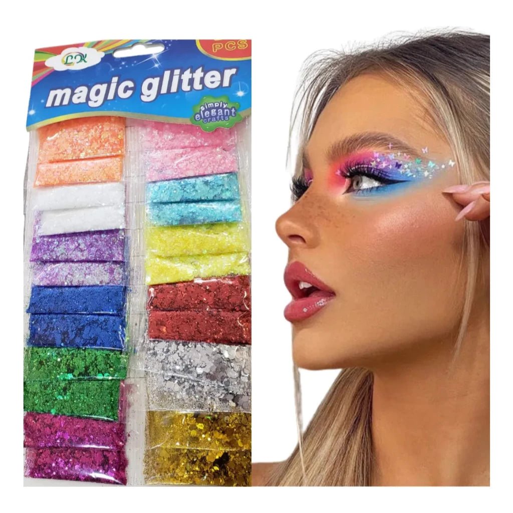 Cartela com 24 Glitters Flocados Coloridos Profissional para Maquiagem, Unhas e Nail Art - Innovare