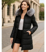 Casaco Feminino de Inverno Longo Com Capuz e Gola De Pelo | Júlia - Innovare