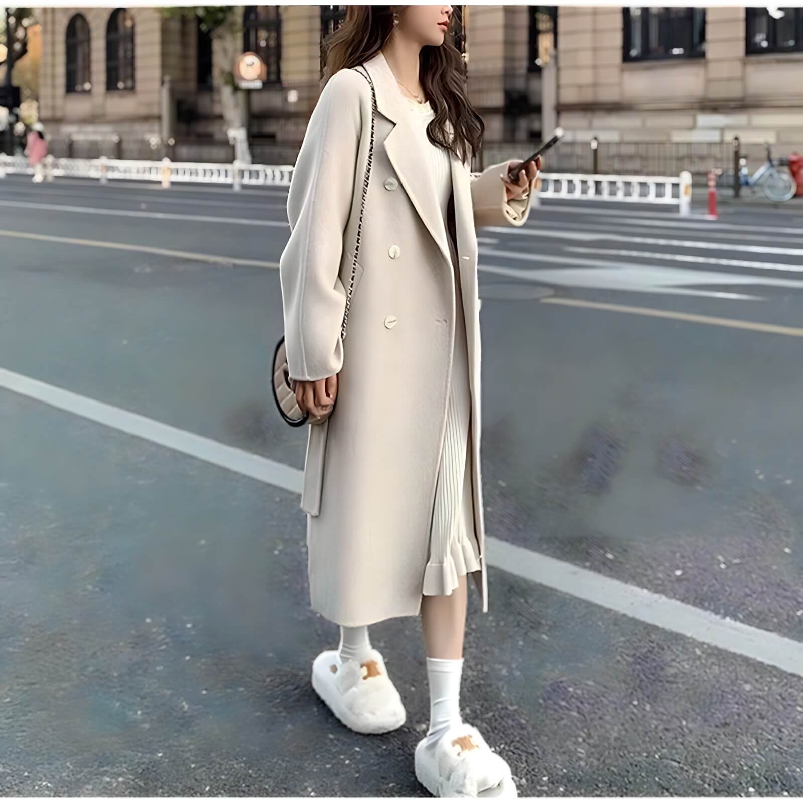 Casaco Feminino Longo de Lã Batida Isidro - Vista Ladies