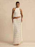 Conjunto de Cropped e Saia Longa Chiffon Drapeado Lana - Ziora